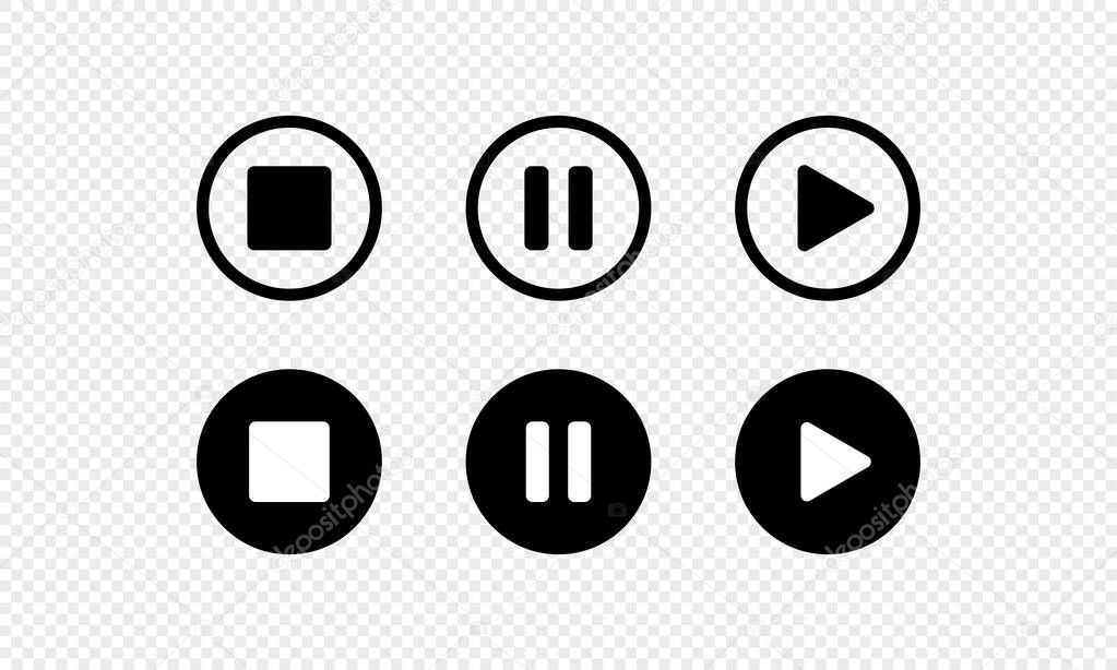 Play, pause, stop, forward button set. Media player concept. Vector on isolated transparent background. EPS 10.