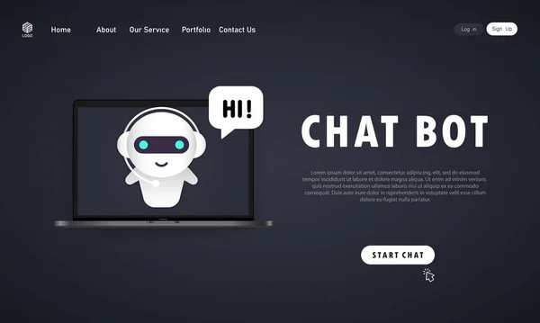 Chatbot Ilustraci Notebooku Online Asistent Bot Přistávací Stránce Šablony Dialog — Stockový vektor