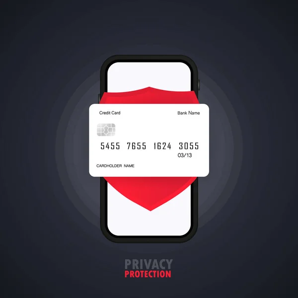 Privacy Protection Smartphone Banner Credit Card Confidential Process Work Vector — Διανυσματικό Αρχείο