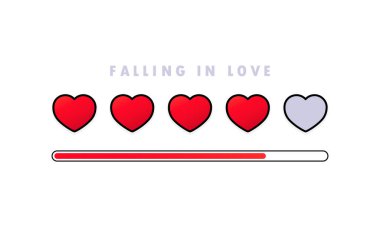 Aşk metre duygu konsepti. Randevu ve Sevgililer Günü tatili için müşteri değerlendirme çubuğu bilgi tasarımı ögesi. Âşık olmak. Kalp. İzole edilmiş beyaz arkaplanda vektör. EPS 10.