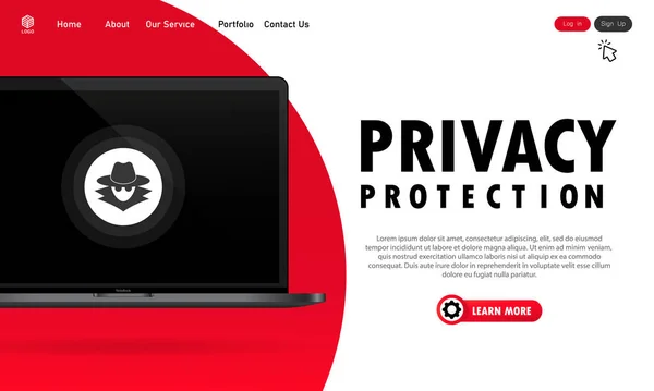 Laptop Privacy Protection Banner Safe Work Concept Secure System Vector — Διανυσματικό Αρχείο