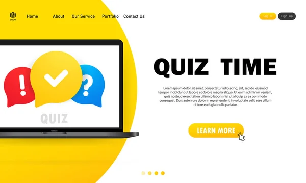 Quiz Online Laptop Concept Question Answer Quiz Time Website Vector — Διανυσματικό Αρχείο