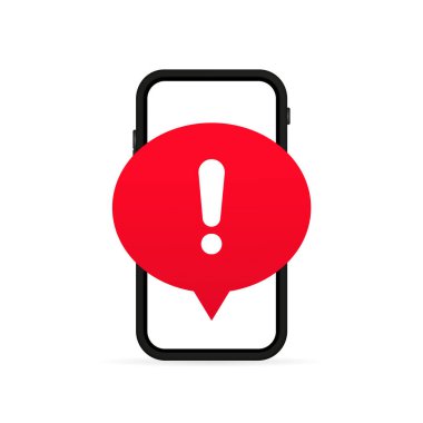 Cep telefonu ekranında spam, güvenli bağlantı, dolandırıcılık ve virüs uyarısı var. Telefon alarmı ve yeni mesaj. Tehlike alarmı, bilgisayar virüsü sorunu. Vektör, resimleme