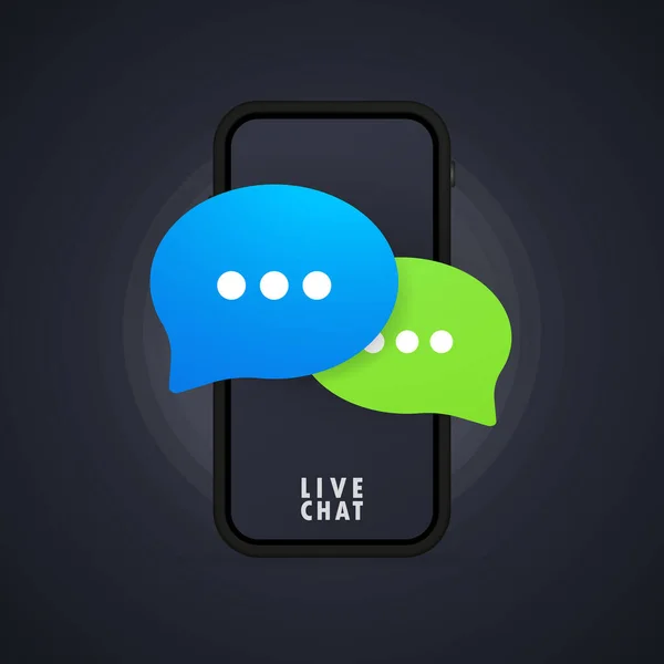 Live Chat Banderoll Meddelandeikon Platt Design Smartphone Kommunikation Samtalstecken Vektor — Stock vektor