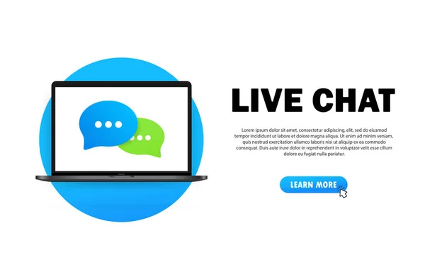 Élő Chat Banner Üzenet Ikon Lapos Kialakítású Laptopon Kommunikáció Társalgási — Stock Vector