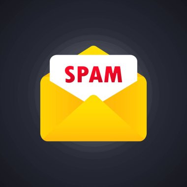 Envelope with spam. Stop spam vector illustration. Email SPAM, vector icon. Spamming mailbox concept. Email box hacking, spam warning.
