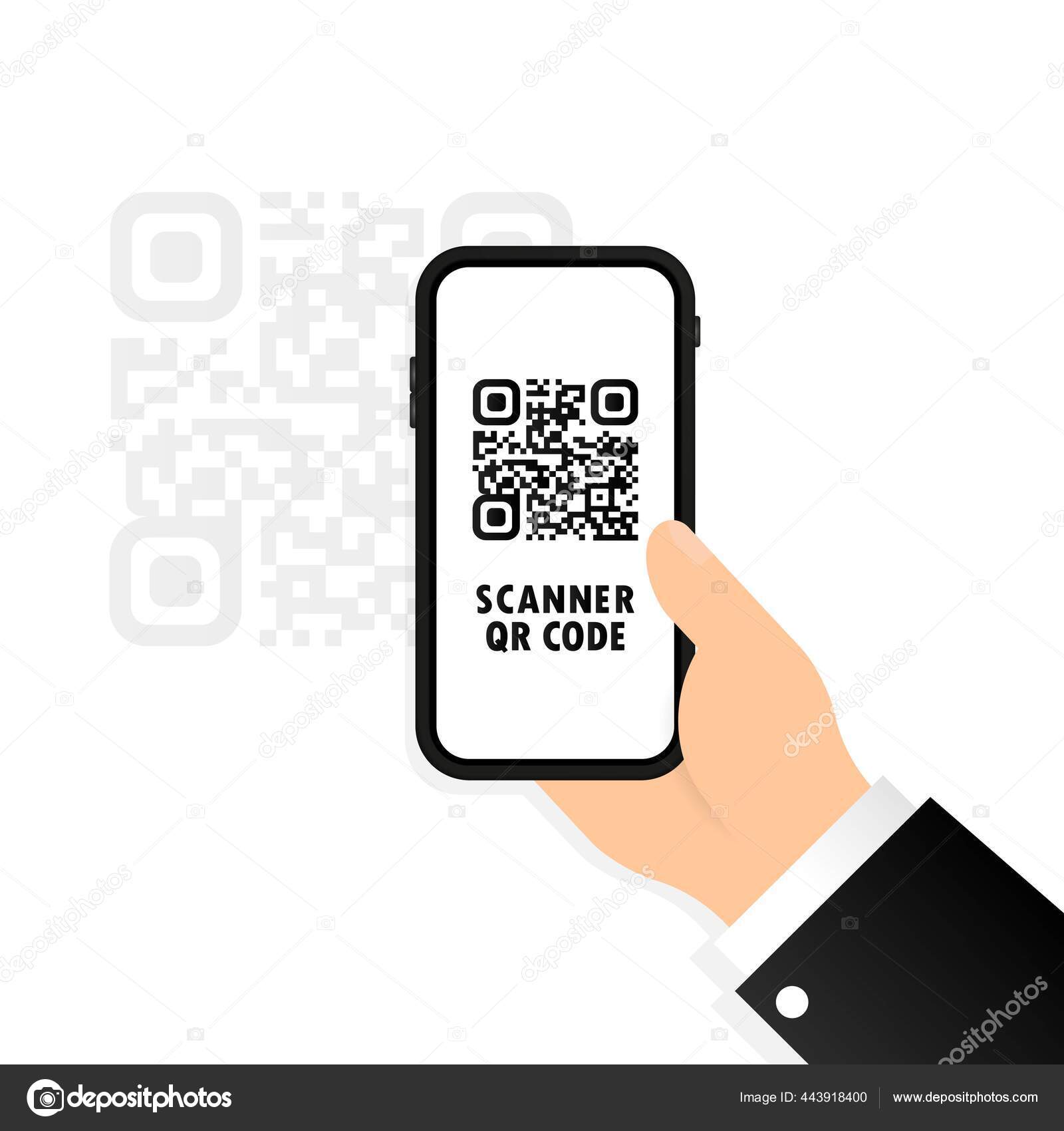 Значок Сканера Мобильный Телефон Руке Сканирует Код Сканировать Qrcode  Помощью Стоковый вектор ©AlexeyYakovenko 443918400