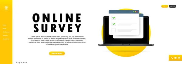 Illustration Einer Online Umfrage Checkliste Online Formular Auf Dem Laptop — Stockvektor