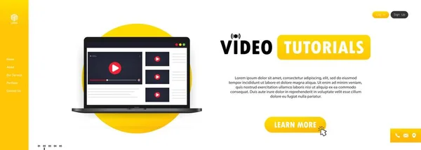 Video Tutorials Illustration Webinar Ansehen Video Online Auf Laptop Streamen — Stockvektor