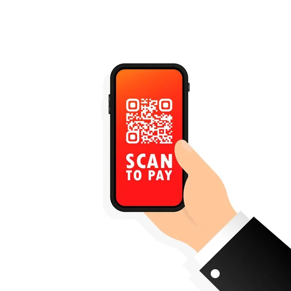 Scan Code Pay Mobile Phone Smartphone Scanning Code Barcode Verification — Stock Vector