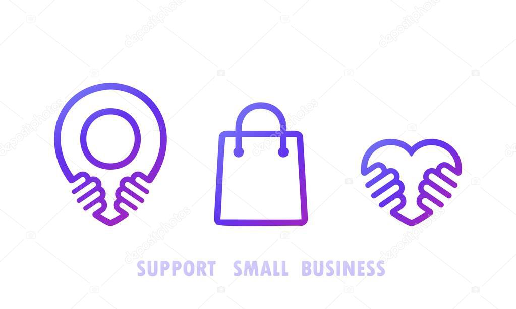 Support small busines icon set. Shop local products.