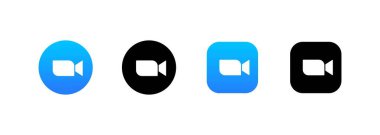 Mavi kamera simgesi logosu. Canlı video çağrısı konsepti. Web sitesi, mobil uygulama için kullanılabilir. İzole edilmiş beyaz arkaplanda vektör. EPS 10