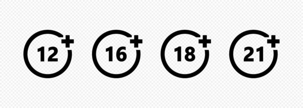 Set of age restriction icons. 12, 14, 18 and 21 age limit concept.