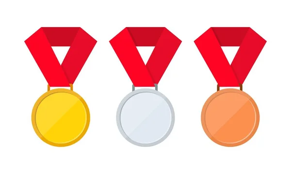 Conjunto Ícone Medalha Ouro Prata Bronze Primeiro Segundo Terceiro Lugar — Vetor de Stock