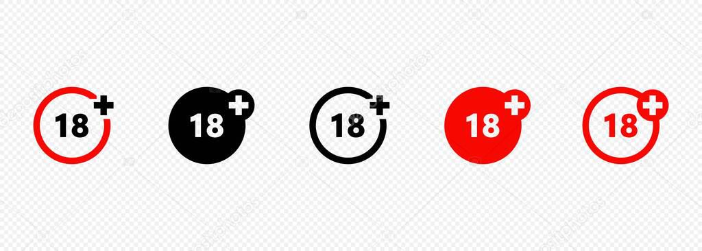 Set of age restriction icons. 18 age limit concept. Adults content icon.