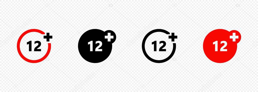 Set of age restriction icons. 12 age limit concept. Adults content icon.