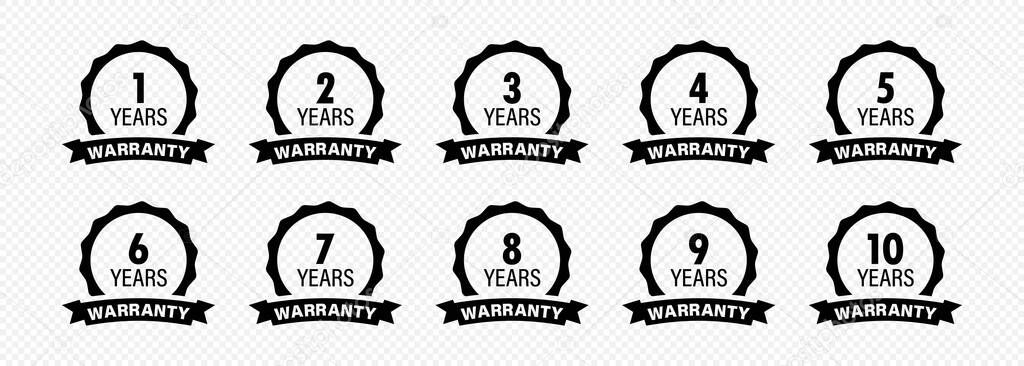 Years and lifetime warranty label icon set.
