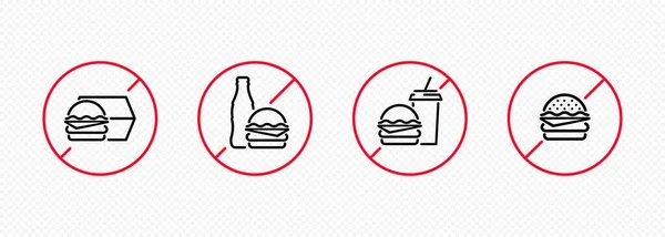 Hay Iconos Comida Rápida Signo Prohibición Prohibido Comer Insalubre Vector — Vector de stock