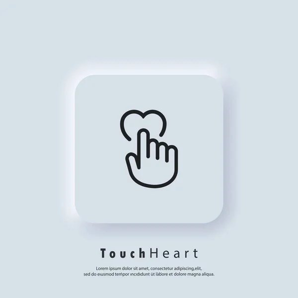 Raak Het Hartje Aan Menselijke Hand Drukt Het Hartpictogram Liefdessymbool — Stockvector
