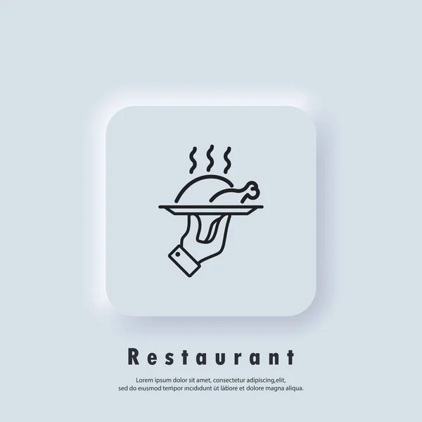 Icône Restaurant Plateau Alimentaire Poulet Sur Une Icône Ligne Plateau — Image vectorielle