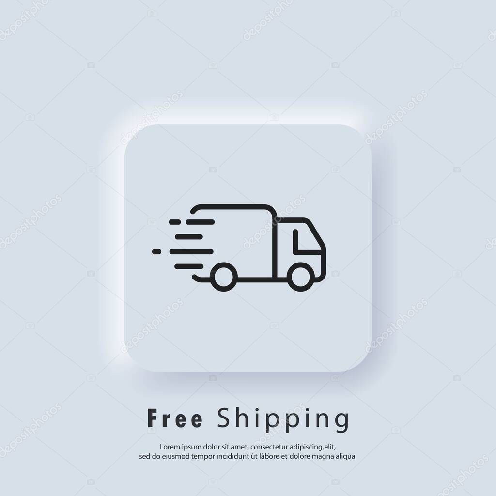 Free shipping icon. Free delivery. Badge with truck. Vector. UI icon. Neumorphic UI UX white user interface web button. Neumorphism