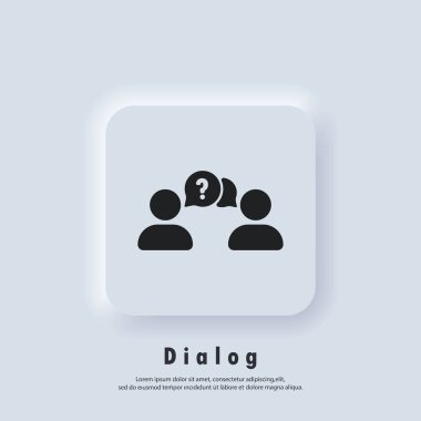 Chat icon. Dialog icon. Ask icon faq. People talking icon. Help with people and question mark and bubble. Speaking of people. Vector. Neumorphic UI UX white user interface web button. clipart