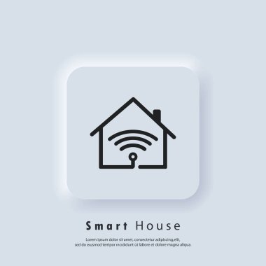 Akıllı ev logosu. Akıllı ev ikonu. Ev otomasyonu. Kablosuz merkezi kontrollü ev sistemi kavramı. Vektör. Kullanıcı simgesi. Neumorfik UI UX beyaz kullanıcı arayüzü web düğmesi. Neumorfizm