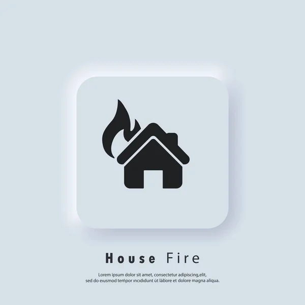 房子着火了房子的消防标志 Ui图标 Numorphic Ux白色用户界面Web按钮 新同形主义 — 图库矢量图片