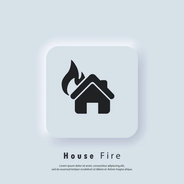 Casa Chamas Logotipo Incêndio Vector Ícone Neumórfica Botão Web Interface —  Vetores de Stock