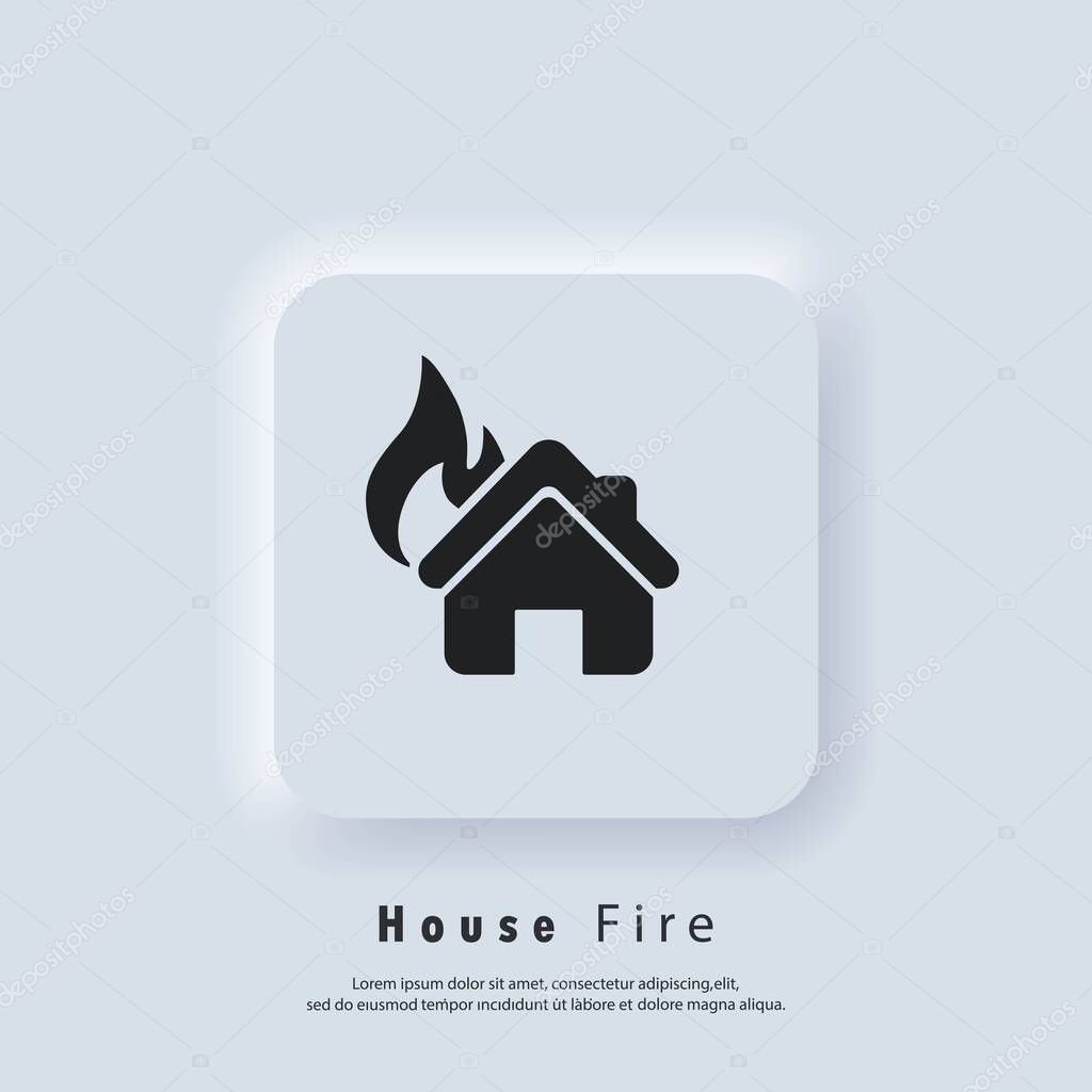 House on fire. House Fire Logo. Vector. UI icon. Neumorphic UI UX white user interface web button. Neumorphism