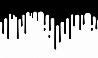 Damlayan boya simgesi. Damlalar düşüyor. Siyah boya akar. Erimiş doku, şeffaf arkaplanda izole edilmiş. Vektör illüstrasyonu EPS 10