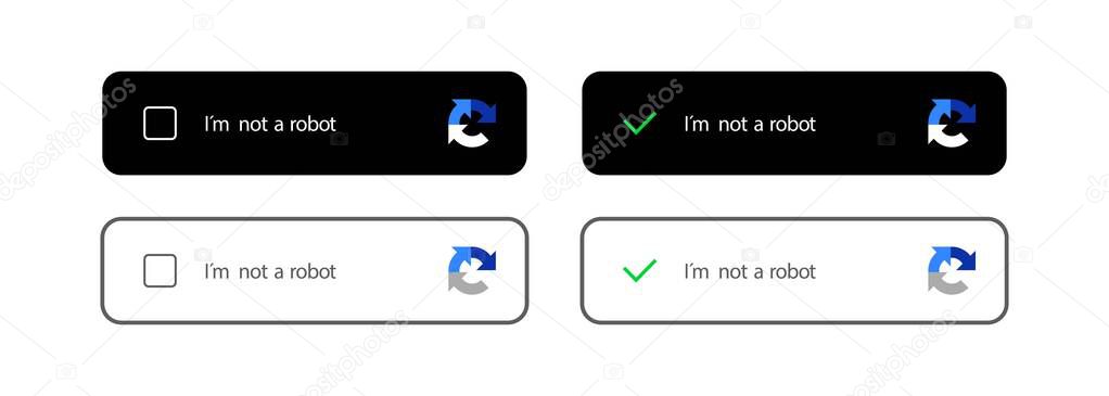 Captcha icon. I am not a robot. Vector computer code. I m not a robot button. Vector web button. Stock vector Illustration for website or application.