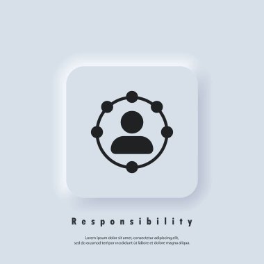 Sorumluluk simgesi. Profesyonel rol ikonu. Profesyonel üye fikrinin işlevleri, sorumlulukları ve görevleri. İşveren, çalışan. Çember, işçi. Vektör EPS 10. Kullanıcı simgesi. Nörofik UI UX