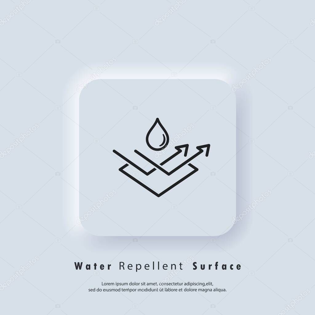 Water repellent surface icon. Waterproof icon, hydrophobic symbol. Vector EPS 10. UI icon. Neumorphic UI UX white user interface web button. Neumorphism