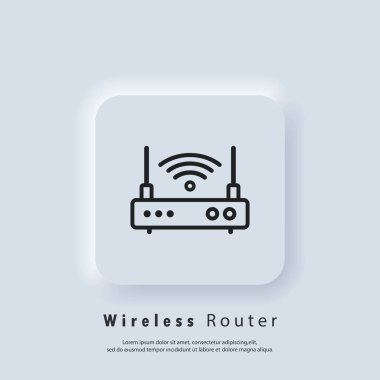 Kablosuz Yönlendirici simgesi. Wlan router simgesi ya da logosu. Vektör EPS 10. Neumorfik UI UX beyaz kullanıcı arayüzü web düğmesi. Neumorfizm