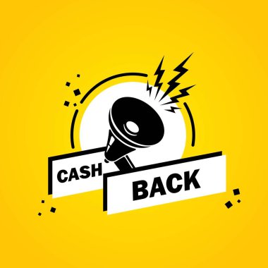 Cash 'in konuşma baloncuğu afişiyle megafon. Hoparlör. İş, pazarlama ve reklam için etiket. İzole edilmiş arkaplanda vektör. EPS 10.