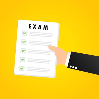 Sınav kağıdı afişi. Okul sınavı. Sınavı geç. İzole edilmiş arkaplanda vektör. EPS 10.