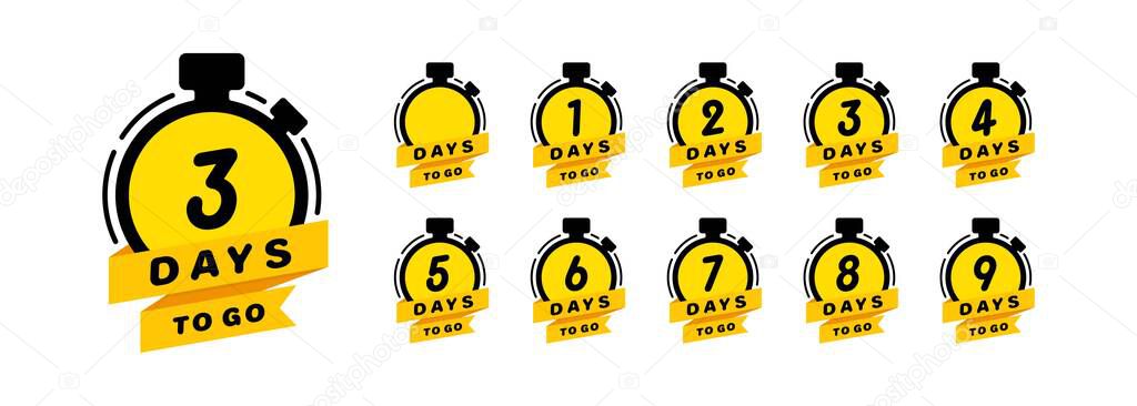 Days to go icon set. Countdown left days banner. Vector on isolated white background. EPS 10.