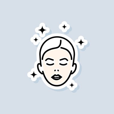 Yüz maskesi çıkartması. Deri bakımı konsepti. Güzel ten logosu. İzole edilmiş beyaz arkaplanda vektör. EPS 10.