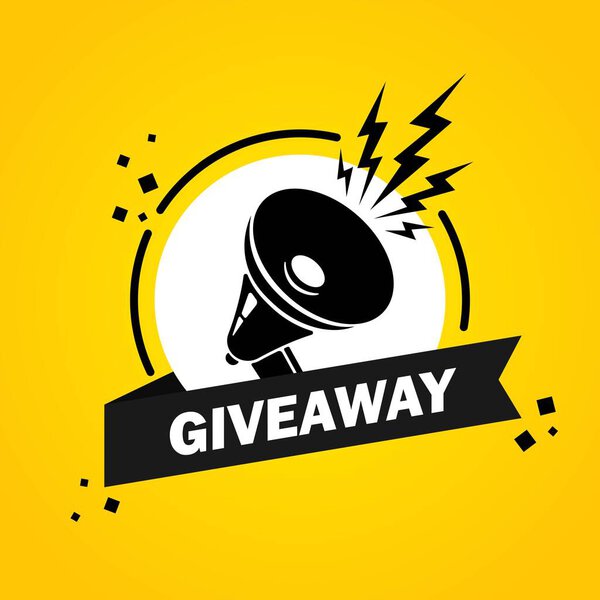 Мегафон с плакатом речевого пузыря Giveaway. Громкоговоритель. Знак для бизнеса, маркетинга и рекламы. Вектор на изолированном фоне. EPS 10.
