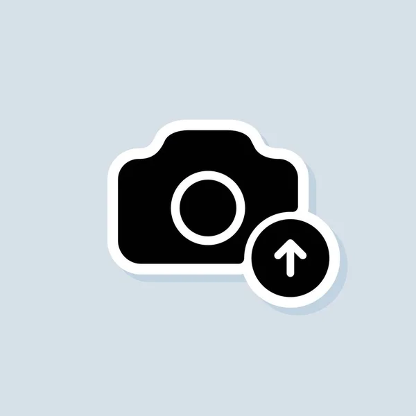 写真のアップロードアイコン フラットアイコンを描く 写真のロゴをアップロードします カメラのサインだ 隔離された背景のベクトル Eps — ストックベクタ