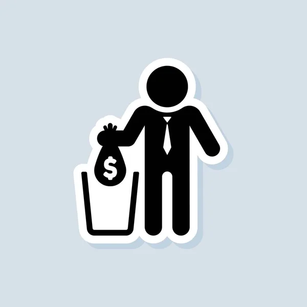 Financial Losses Sticker Falling Bag Dollar Sign Trash Big Expenses — Stock Vector