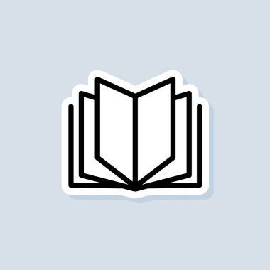 Açık kitap. Kitap çıkartması, logo, ikon. Vektör. Satır simgesi okunuyor. Kitapçı logosu. Kütüphane işareti. Eğitim ya da eğitim sembolü. İzole edilmiş arkaplanda vektör. EPS 10