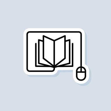 Evden e-öğrenme kursu, çevrimiçi logo, simge, çıkartma eğitimi. Vektör. Uzaktan eğitim, e-kitaplar. Çevrimiçi eğitim ya da uzaktan sınav pankartı. İzole edilmiş arkaplanda vektör. EPS 10