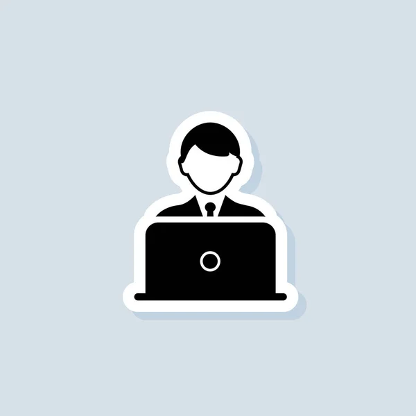 Autocollant Freelance Logo Icône Vecteur Homme Avec Bureau Blogueur Avec — Image vectorielle