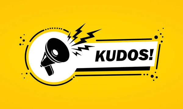 Megaphone Kudos Speech Bubble Banner Slogan Kudos Loudspeaker Label Business — Stock Vector