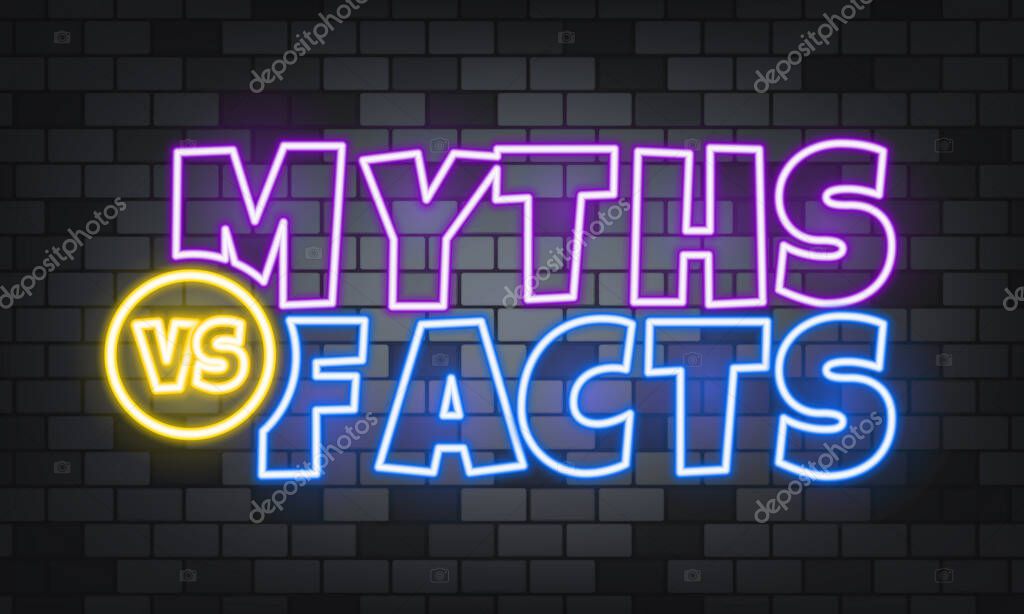 Myths or facts neon text on the stone background. Myths or facts. For business, marketing and advertising. Vector on isolated background. EPS 10.