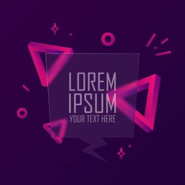 Boş metinli konuşma balonu afişi. Glasmorfizm tarzı. İş, pazarlama ve reklam için. İzole edilmiş arkaplanda vektör. EPS 10.