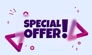 Özel fiyat. Özel teklif metniyle konuşma balonu afişi. Glasmorfizm tarzı. İş, pazarlama ve reklam için. İzole edilmiş arkaplanda vektör. EPS 10.