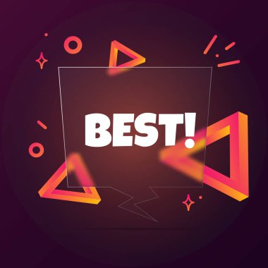 En iyisi. En iyi metinli konuşma balonu afişi. Glasmorfizm tarzı. İş, pazarlama ve reklam için. İzole edilmiş arkaplanda vektör. EPS 10.